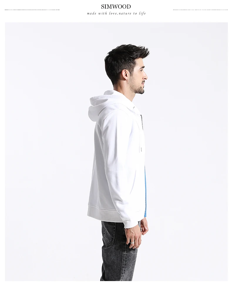 Мужское худи на молнии SIMWOOD, модный теплый свитшот с капюшоном и вышитой надписью, модель 180435 высокого качества на осень и зиму