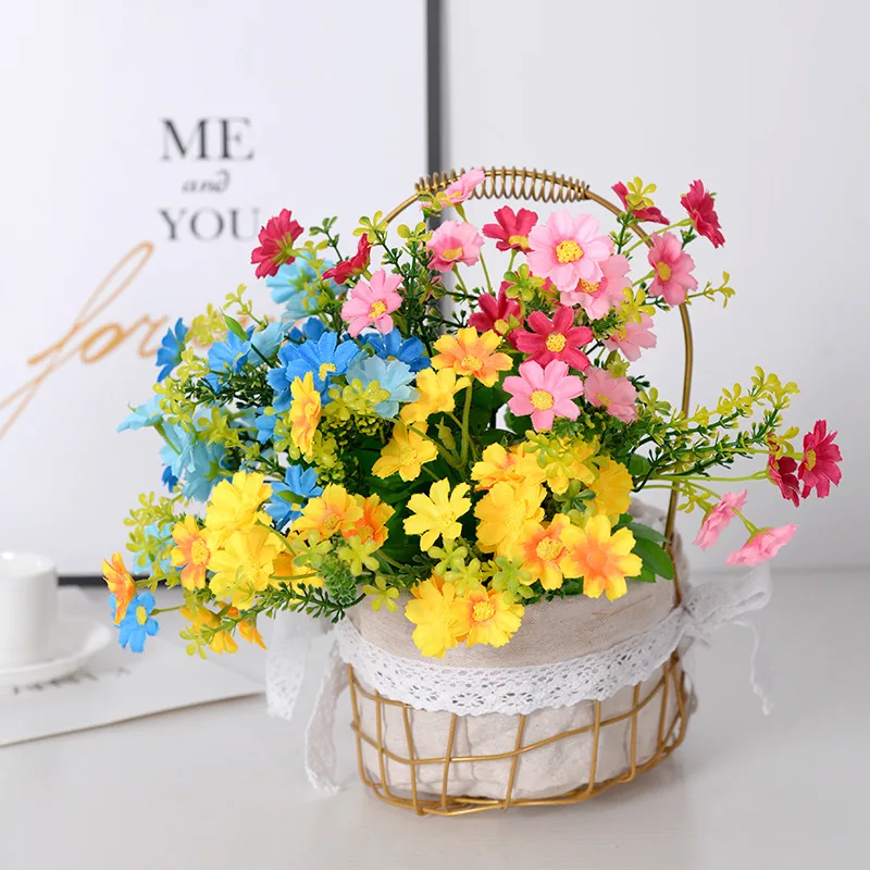 

28cm High-quality Artificial Flowers 28 Heads, Small Daisy Bouquet, Home Living Room Vase Decoration, Bride Holding Fake Flowers