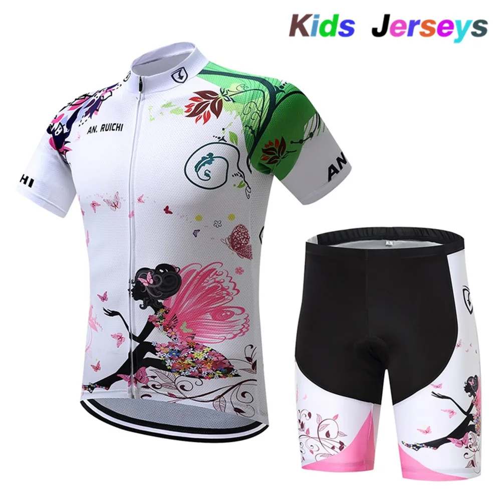 

2021 Girls Cycling Jersey Set Ropa Ciclismo Cycling Kit for Kids Summer Breathable Cartoon Bicycle Jersey Suit Children Clothes