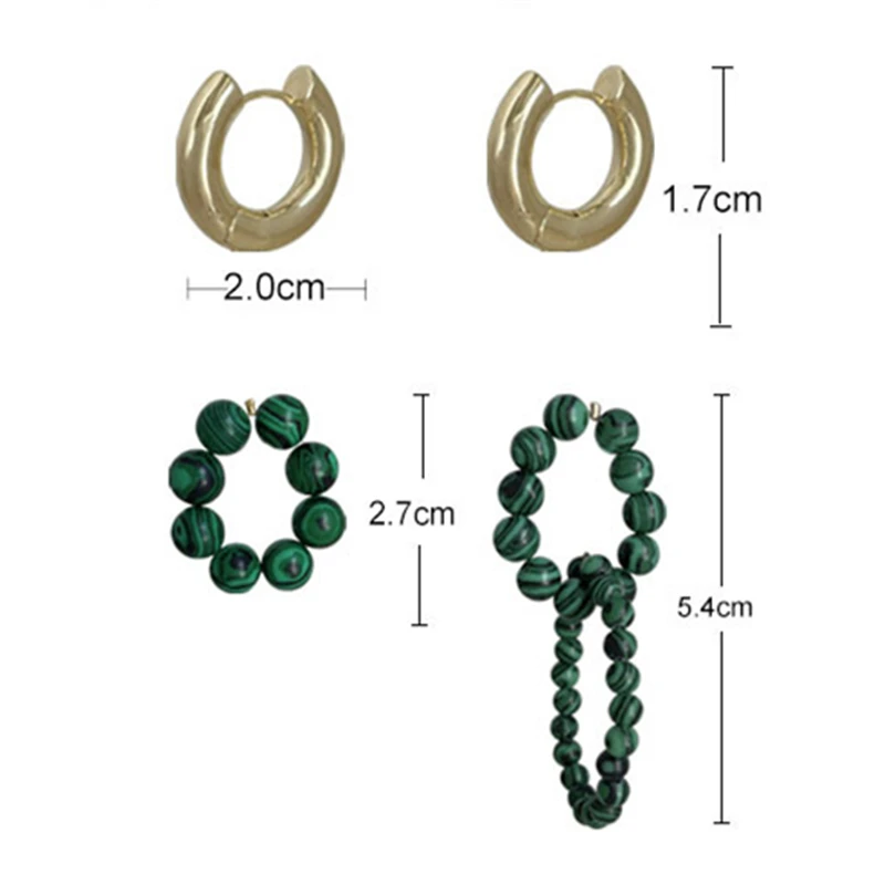 

HUANZHI 2021 Vintage Green Natural Stone Malachite Multilayer Bead Asymmetrical Hoop Earrings for Women Girls Party Jewelry