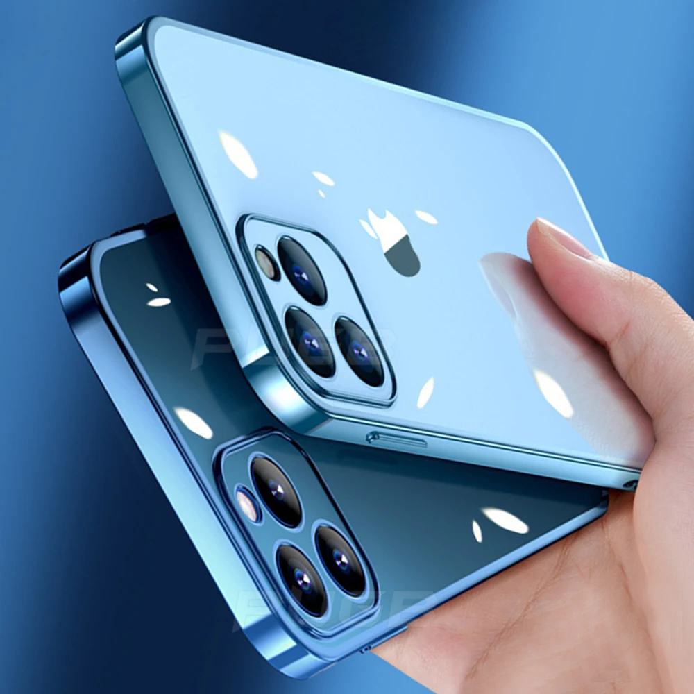 

Luxury Square Frame Plating TPU Transparent Case for iPhone 12 11 Pro Max Mini iPhone X XR XS 7 8 Plus SE 2020 Soft Clear Cover