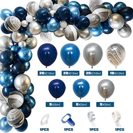 Globo de l&aacute;tex azul y plateado para hombres y mujeres, suministros de fiesta con tema espacial, 85 piezas, decoraci&oacute;n para fiesta de cumplea&ntilde;os y boda-0