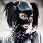 Латексный капюшон с двойной оплеткой, резиновая маска с отверстиями для костюма кошки, клубной одежды, костюм для косплея, костюмы на Хэллоуин для женщин