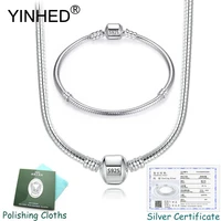 send certificate yinhed original 925 silver jewelry sets snake chain charms braceletnecklace hand making diy beads zs064