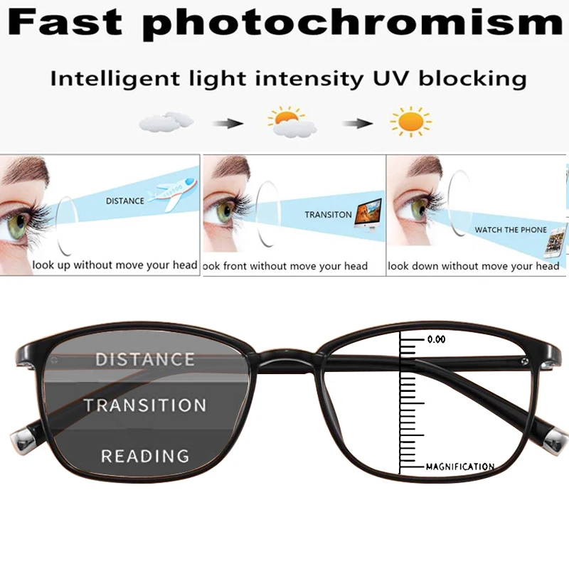 

Progressive Multifocus Photochromic Reading Glasses Blue Light Blocking Tr90 Spring Hinge Multifocal Readers Eyeglasses 1.5 2.5