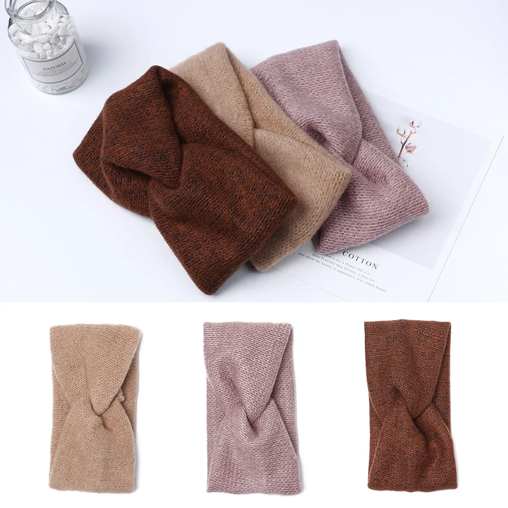 Модная женская вязаная повязка на голову с перекрестными узелками искусственная