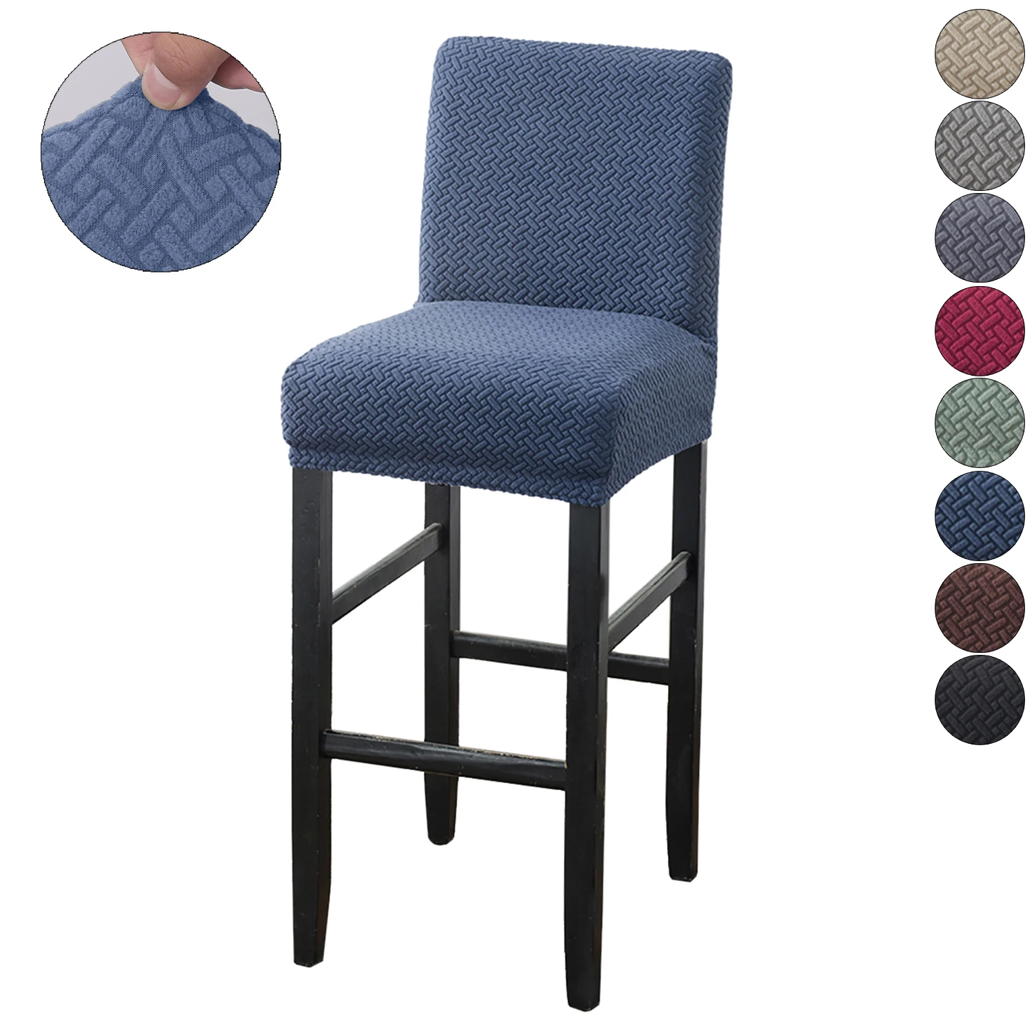 

Spandex Stretch Bar Stool Cover Jacquard Dining Chair Slipcover Solid Colour Short Back Armless Chair Cover Counter Seat Decor