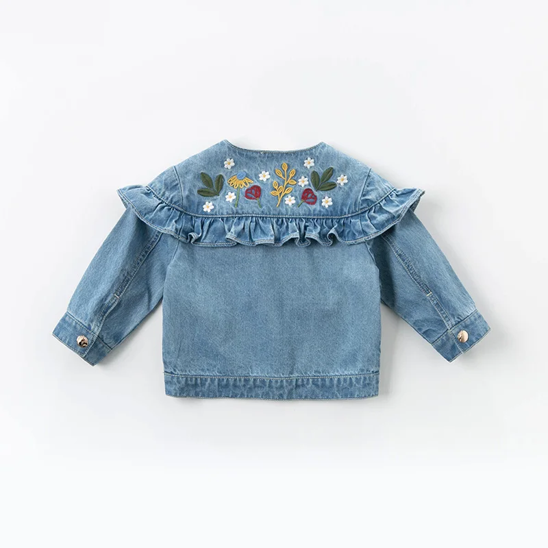 DBS12727 демисезонное пальто для маленьких девочек с цветочным рисунком рюшами и