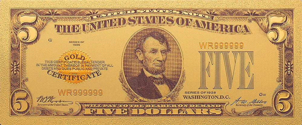 Коллекция памятных банкнот 1928 доллар США 5 долларов 24k позолоченные