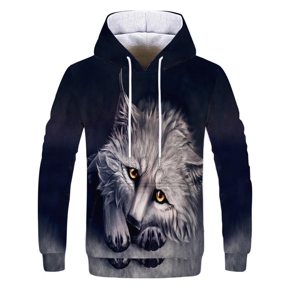 

Lovers Wolf Autumn/Winter Animal Pattern 3D Cute Print Hooded Sweater Sweater Fashion Long Sleeve Men's and Women's Pullover Top