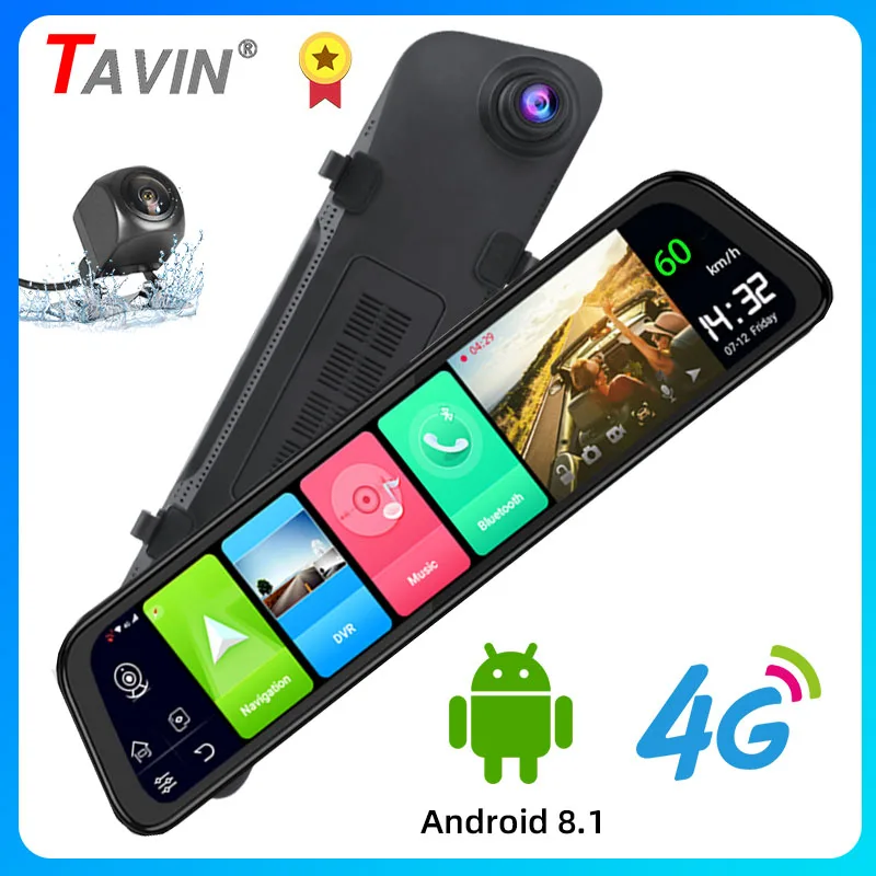 TAVIN 12 дюймов 4G Автомобильный видеорегистратор WIFI 1080P двойной объектив сенсорный