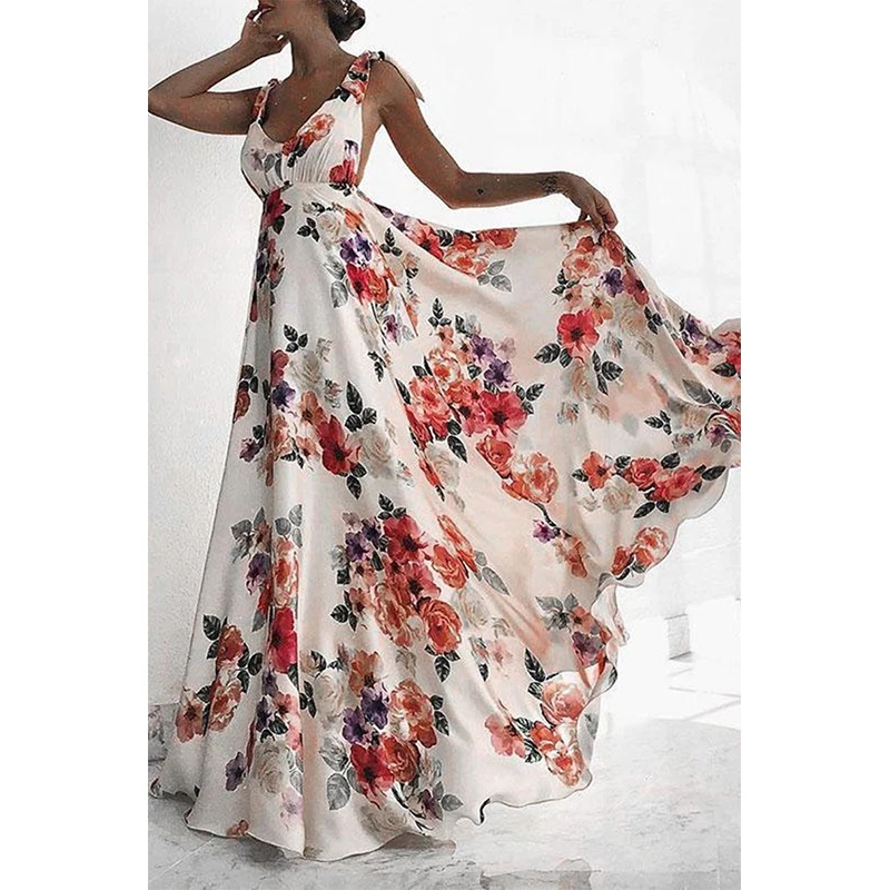 Женское сексуальное летнее платье в цветочек без рукавов с v-образным вырезом и