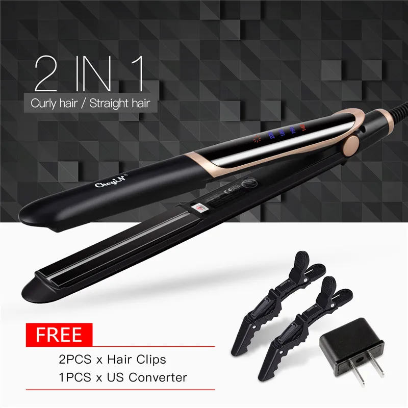 

CkeyiN Mini Professional Electric Hair Straightener Anion Flat Iron Temperature Adjustable Ceramic Hair Curler with LCD Display