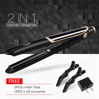 ckeyin mini professional electric hair straightener anion flat iron temperature adjustable ceramic hair curler with lcd display
