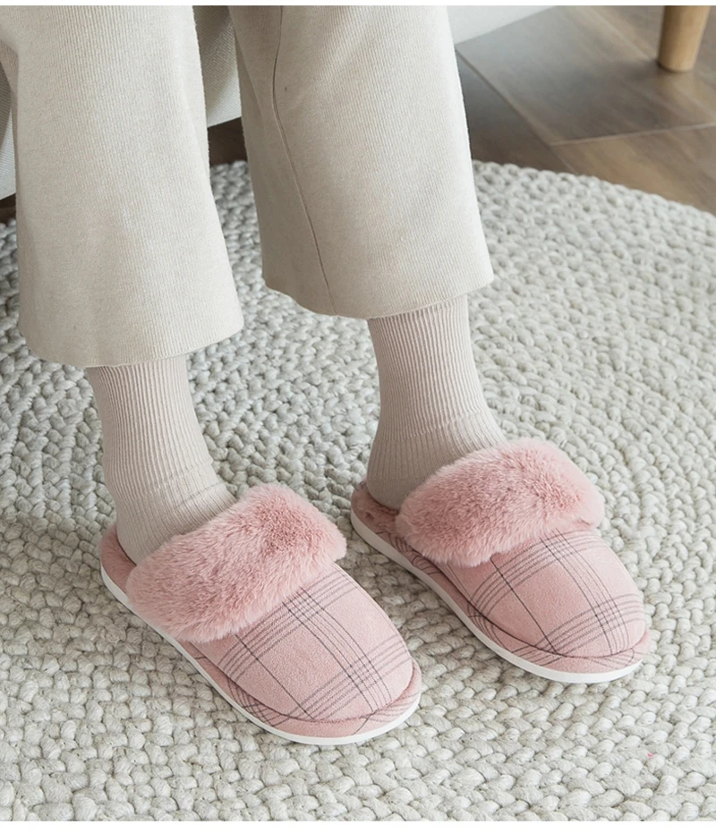 Women's slippers Fur Slippers Winter Warm Big Size 36-44 Plush Non Slip Home shoes Indoor Loves Couple Floor Shoes Bedroom