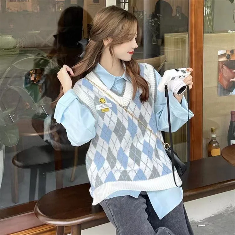 Корейский Стильный жилет для женщин Свободная винтажная одежда с V-образным