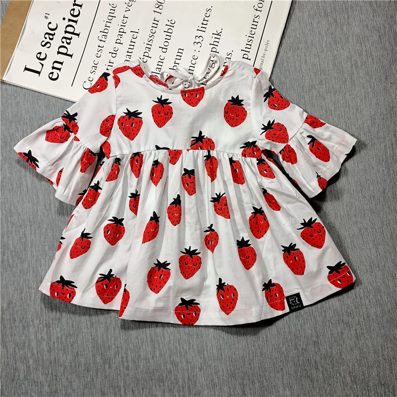 

BOBOZONE 2018 Autumn Strawberry Print Flare sleeve Dress for girls