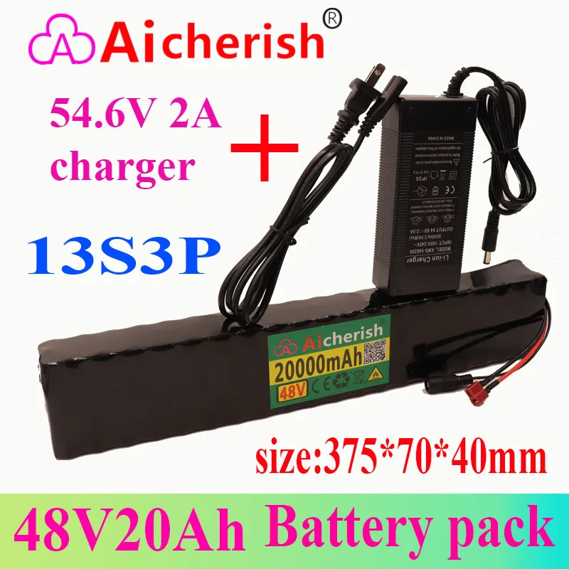 

Rechargeable Lithium Ion 18650 Battery 48V 20Ah 13S3P Overdischarge Protection Function Electric Bicycle Scooter+54.6V Charger