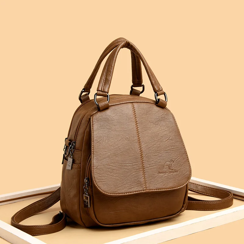 Женские кожаные рюкзаки Mochila женская сумка на плечо Sac a Dos дорожный женский рюкзак Mochilas школьные рюкзаки для девочек элегантный дизайн - Цвет: Brown