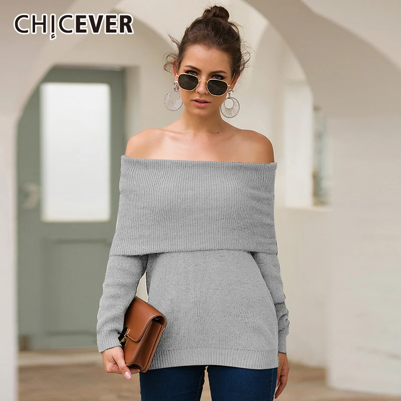 CHICEVER Elegant Knitting Sweaters For Women Slash Neck Long Sleeve Pullover Sweater Female 2019 Autumn Fashion New Clothes | Женская