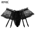 Мужские гей шортики, нижнее белье, трусики Трусы-стринги прозрачные кружевные стринги трусы Homme бантом секс, мужские бикини, нижнее белье, трусы, нижнее белье