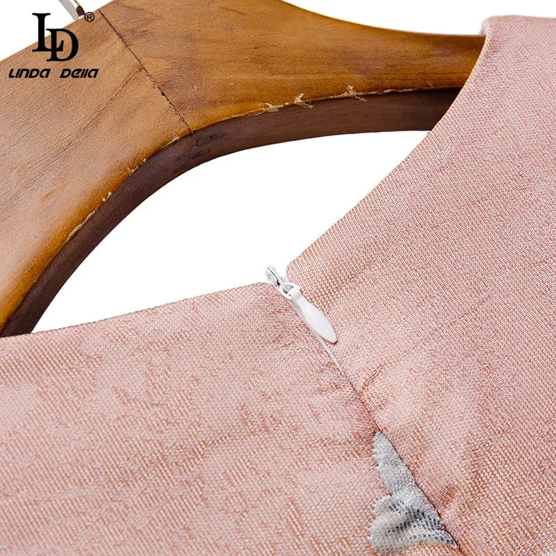 

LD LINDA DELLA Fashion Runway Summer Vintage Mini Dress Women Short Sleeve Flower Jacquard Slim Ladies Elegant Party Short Dress