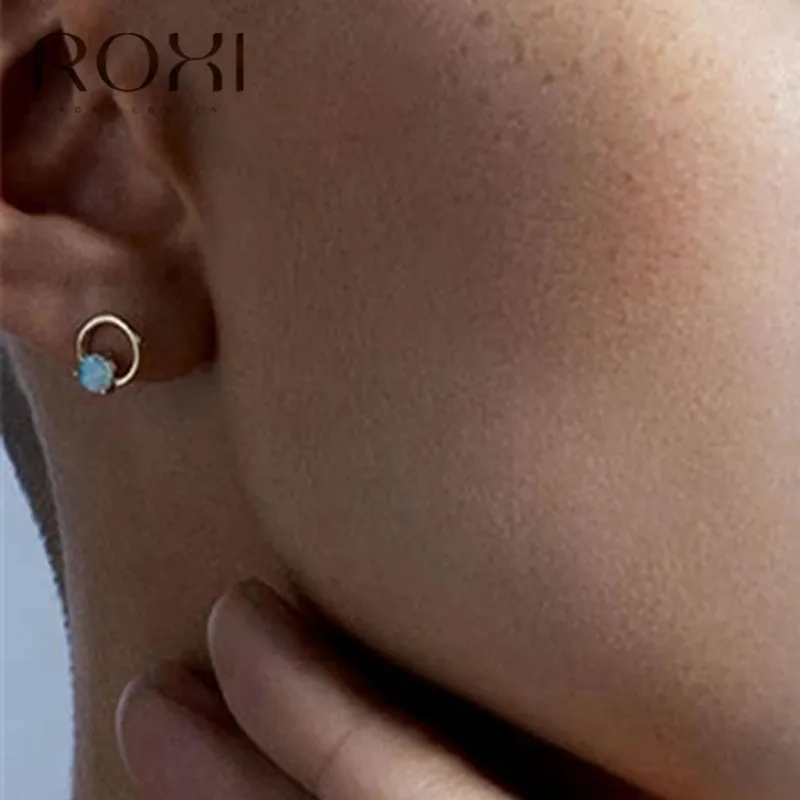 Женские и детские серьги-гвоздики ROXI круглые серьги с белым огненным опалом