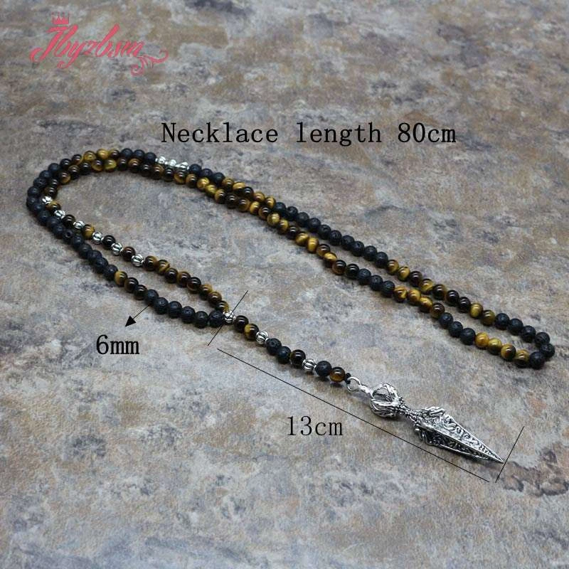 

6mm Round Lava Tiger Necklace For Women Man Stone Pandant Necklace Meditation Healing Jewelry Necklace Gift Dropshipping