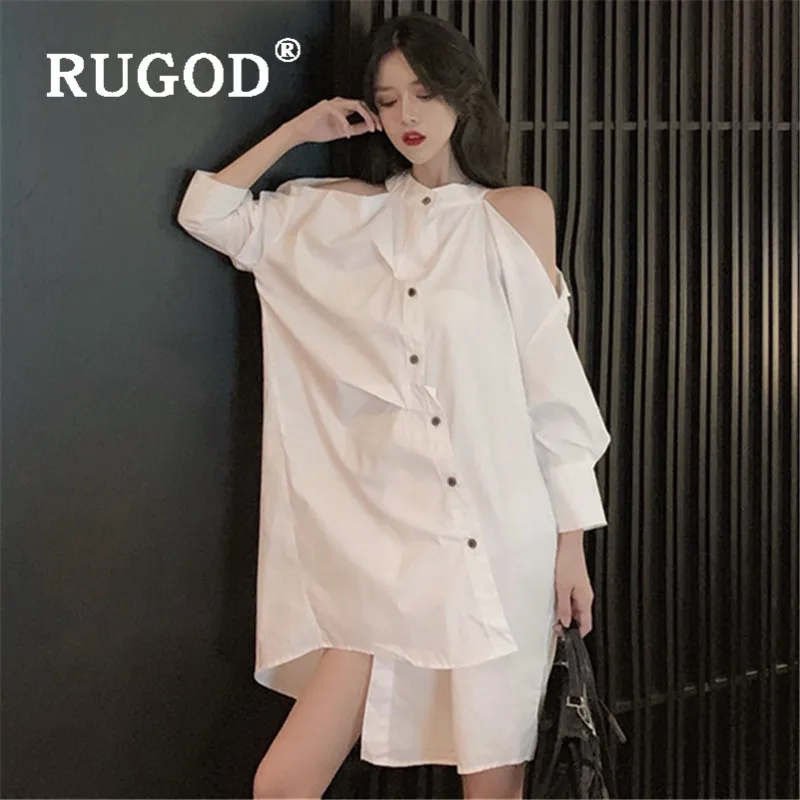 RUGOD осень зима новый стиль элегантная белая рубашка с открытыми плечами