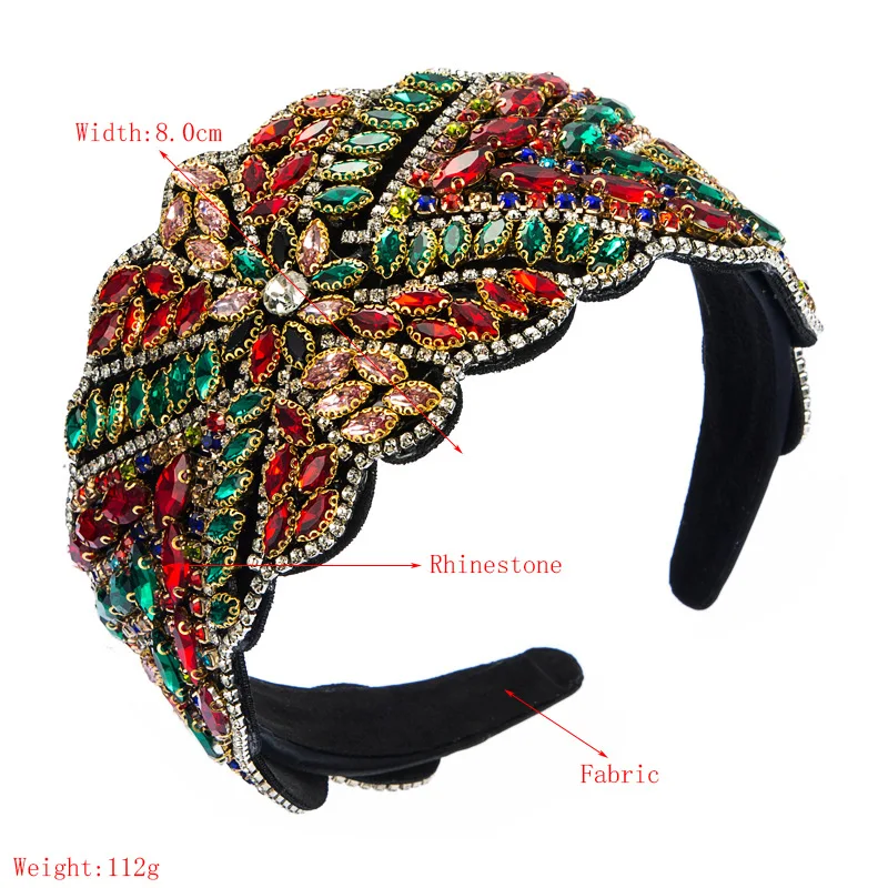 

Baroque Rhinestone Crystal Headbands for Women Bejewelled Wide Velvet Padded Hairband Party Wedding Headwear Hair Accessories