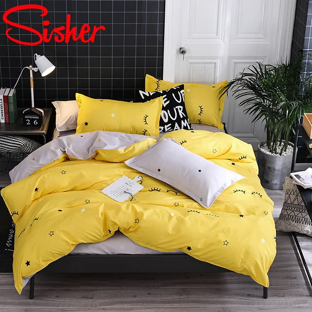Yellow-srars Простые комплекты постельных принадлежностей Sisher с наволочкой Пододеяльник Постельное белье Простая двуспальная кровать размера "Queen-size" Пододеяльники Постельное белье - Цвет: Yellow-srars