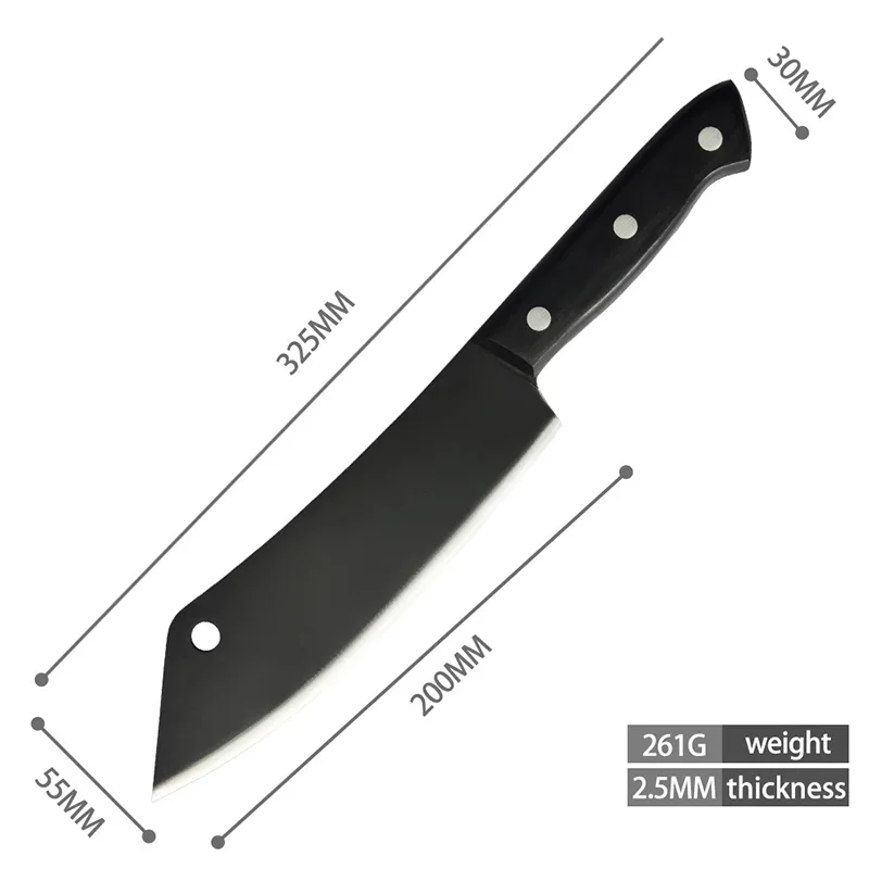 Chef Knife Stainlesss Steel Cleaver Butcher Meat Vegetables Slicing Kitchen Black Blade | Knives