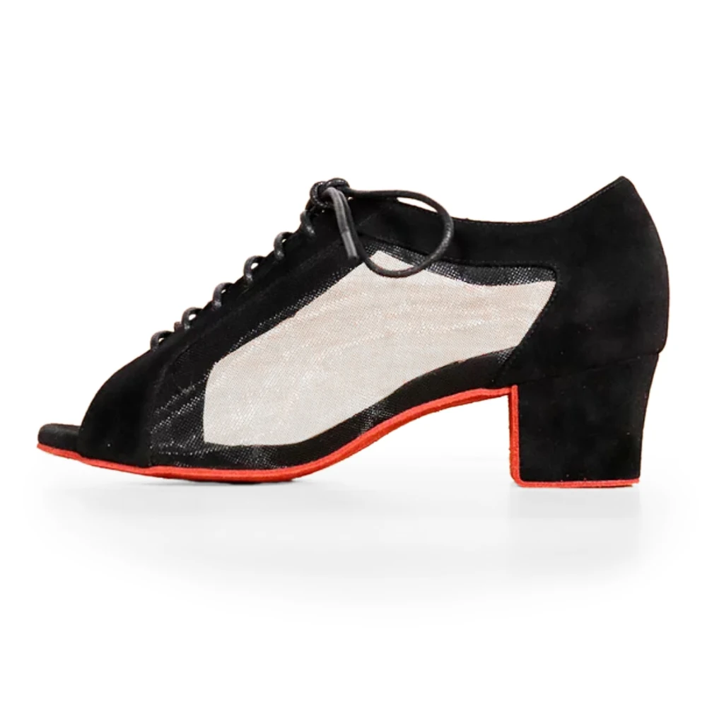 

Professional Black Nubuck With Mesh Salsa Latin Dance Shoes Open Toe Size US 4-12 Heel Height 4.5cm For Women