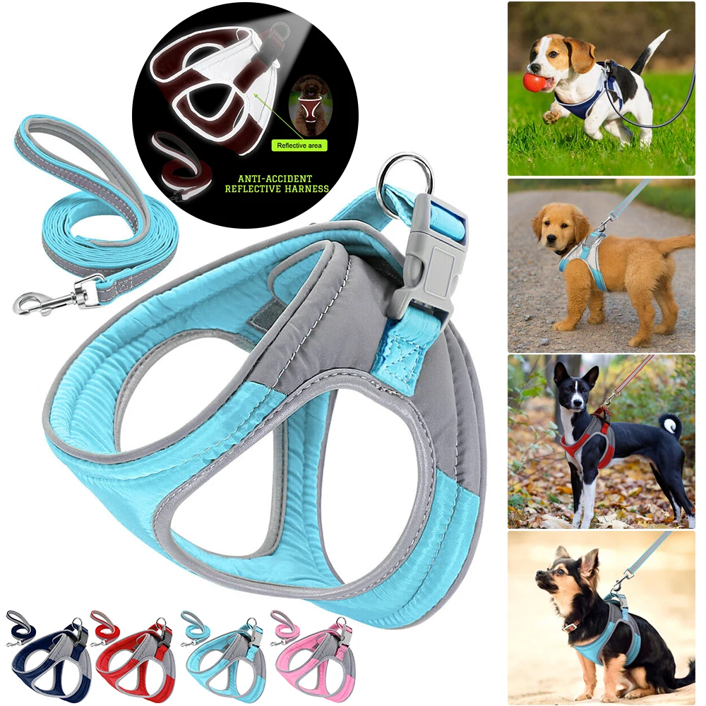 

Pet Dog Adjustable Harness with Leash Reflective Breathable Harness for Small Medium Dog Harness Vest Pet Supplies Traction Rope