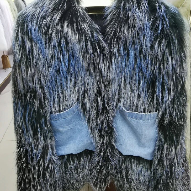 2022 New style personality Real Silver Fox Fur Coat Women fox Fur Coat Female Knitted Genuine Fur Overcoat For Ladies Luxury
