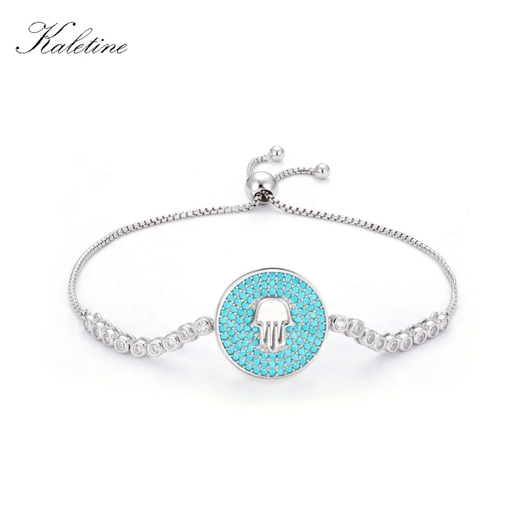 

KALETINE 925 Sterling Silver Tennis Bracelet Blue Hamsa Of Fatima Charm Bracelets For Women Turkey Jewelry Women Accessories