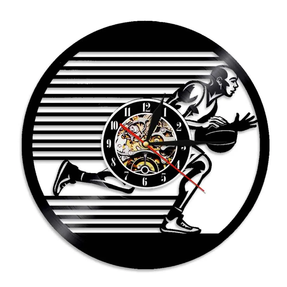 Basketball Player Sport LED Vinyl Wall Clock 3D Modern Design Art Decoriave Atmosphere Light Unique Gift For Boy | Дом и сад