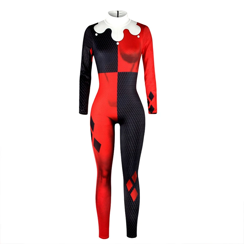 Женский костюм для косплея Харли Куинн зентай на Хэллоуин взрослых и детей |