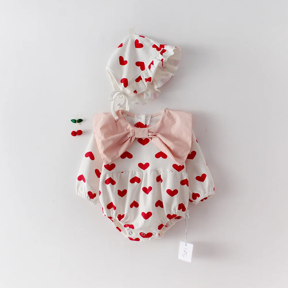 

2020 Ins Fashion Baby Heart Bosysuit Autumn Winter Baby Long Sleeve Jumpsuit Baby Bodysuits With Hat