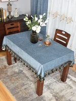 tablecloth rectangular high end simple thick blue table cloth with tassles table mat table cover rectangular square tablecloth