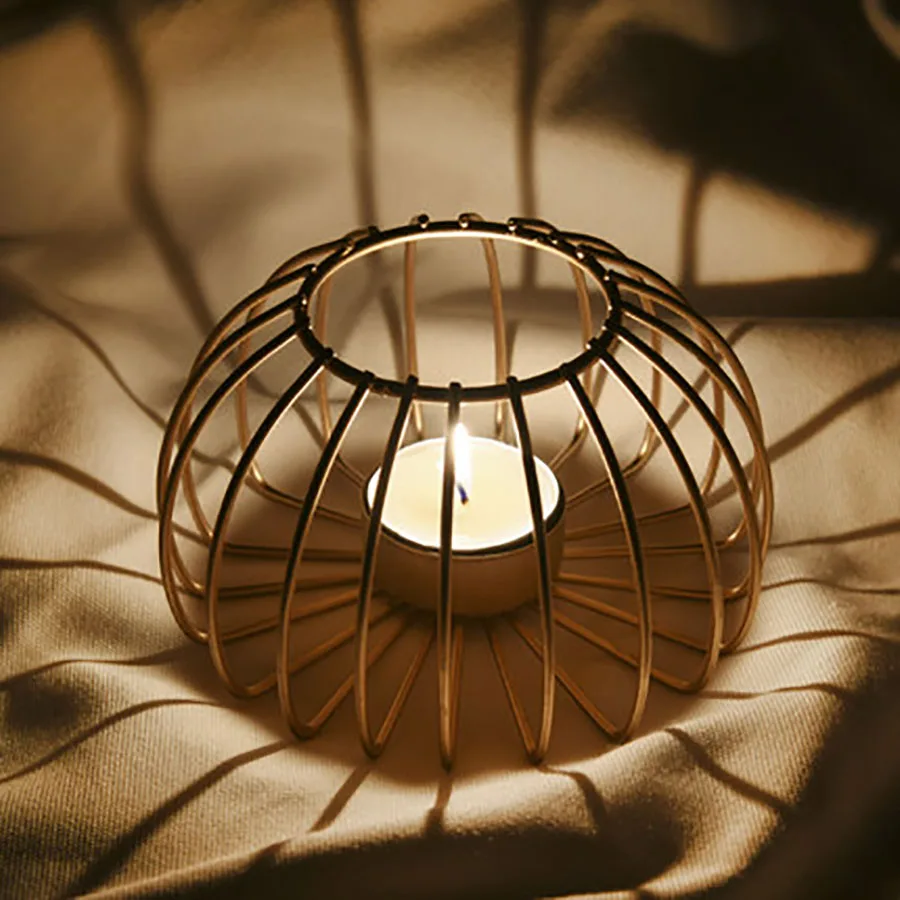 Скандинавский минималистичный подсвечник геометрический Золотой из кованого