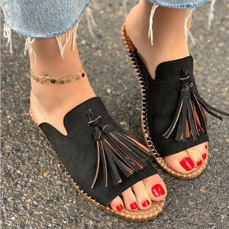 

Women's summer slippers Fringe Plus size 35-43 Shoes woman Open Toe Ladies Footwear Comfortable Zapatos De Mujer