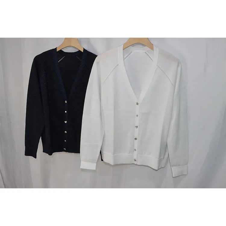 

V-neck Knitted Cardigans Women's Thin Simple Long Sleeve Sweater with Irregular Buttons