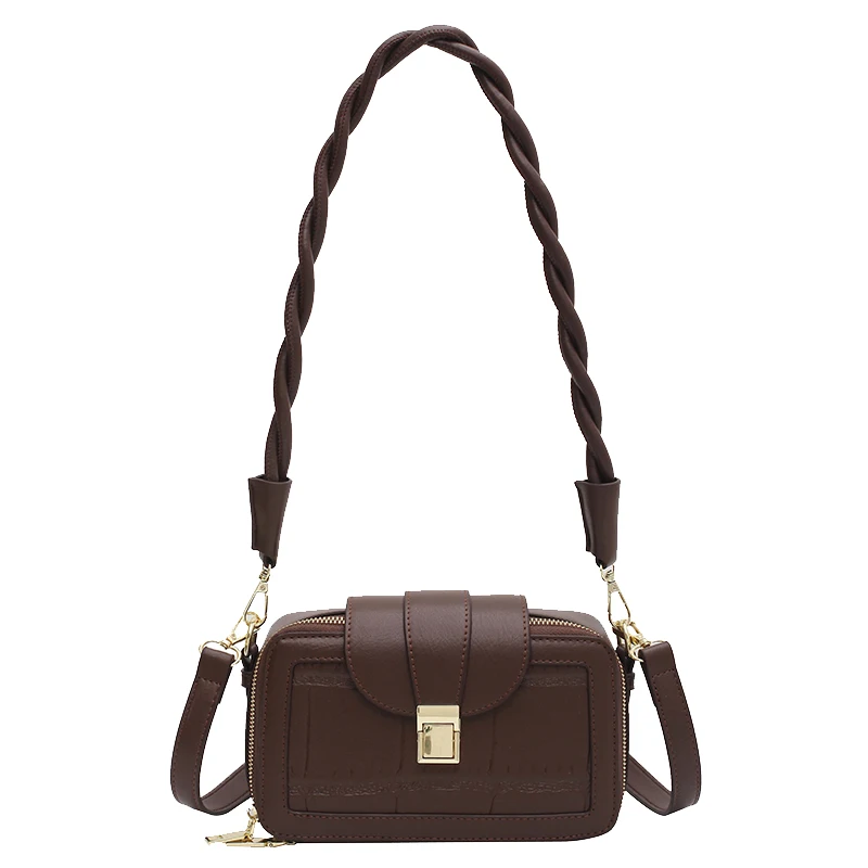 

Stone Grain Design Messenger Bag For Women 2021 Trend Brand Leather Shoulder Bag Flap Black Travel Luxury Purses And Handbags