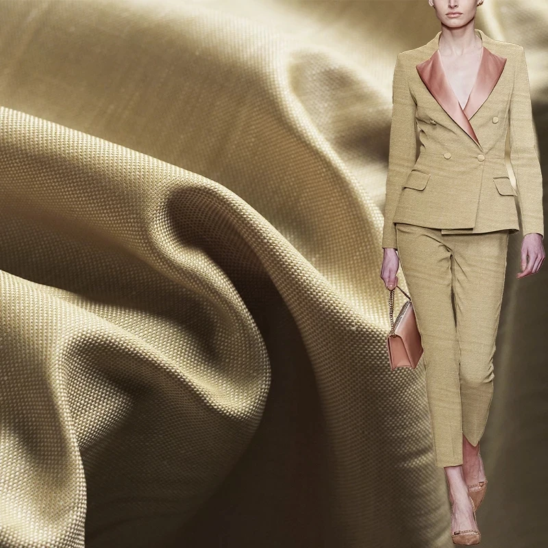 

Светильник-желтая шелковая льняная шерстяная лакированная ткань, весенние женские костюмы, брюки, куртка, ткань для шитья своими руками