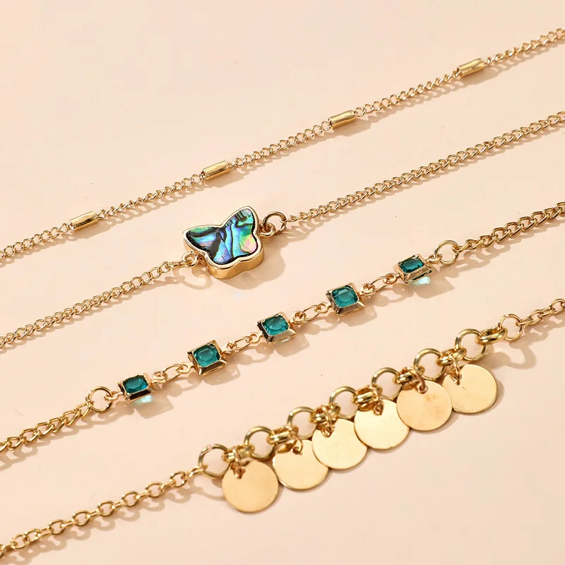 

Bohemian Rhinestone Butterfly Bracelets Wafer Green Crystal Link Twist Chains For 2021 Women Layered Bracelet Sets Boho Jewelry