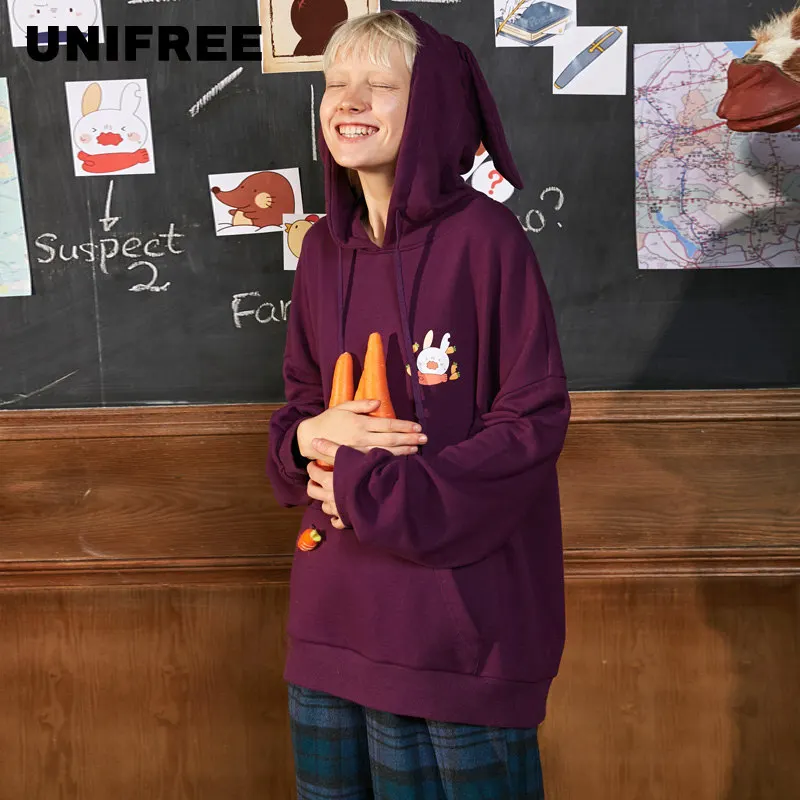 UNIFREE осень 2019 новая блузка для девочек с прекрасные шапки свободные уши и