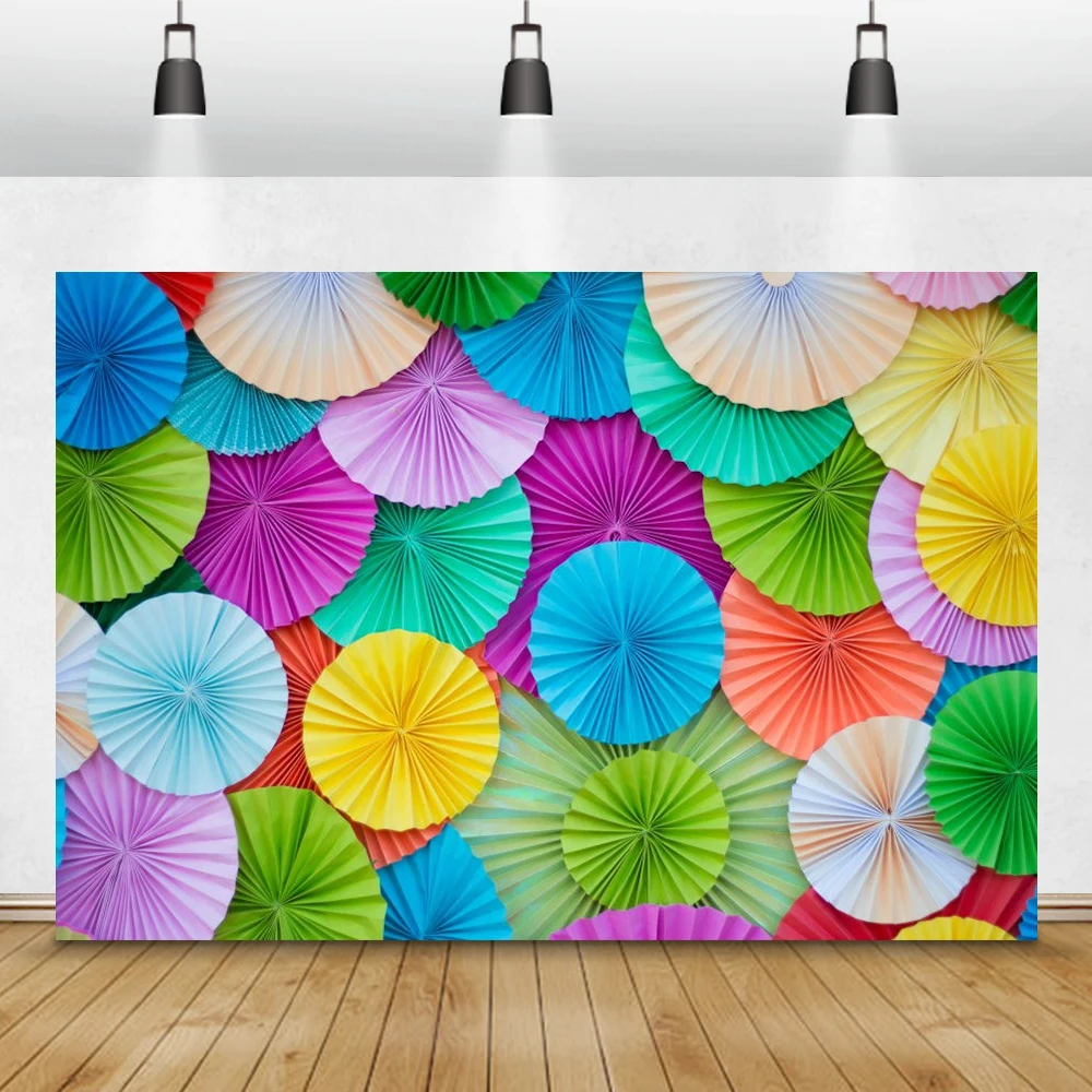 

Laeacco Colorful Paper Umbrella Birthday Party Baby Shower Portrait Photography Backgrounds Photographic Backdrop For Photophone