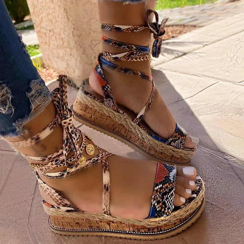 

Women Sandals Wedge Platform Roman Woman Height Increasing Comfort Summer Shoes 2021 Female Ankle Wrap Ladies Casual Sandals