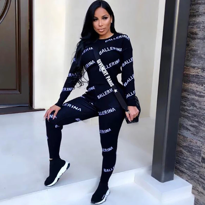 Импортный костюм со свитером Осень зима 2019 Простой повседневный спортивный из